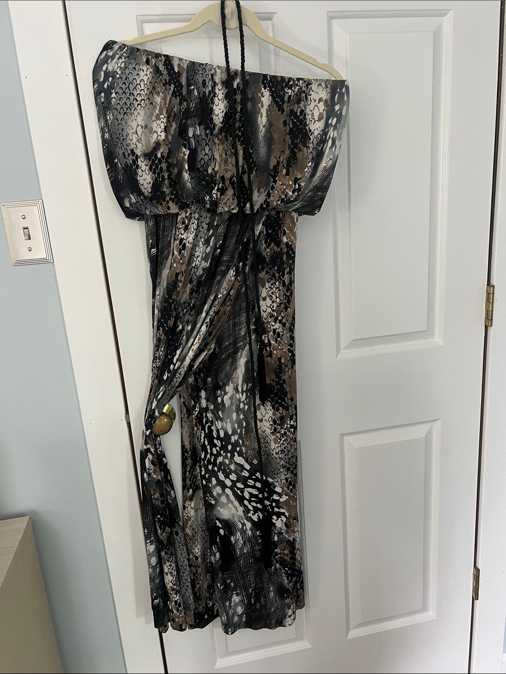 Strapless Animal Print Maxi jumpsuit in Black, Brown & Cream